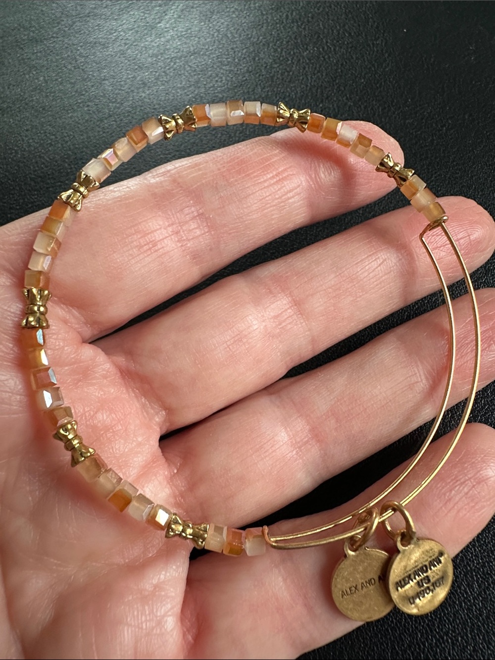 Alex and Ani Iridescent Peach and Gold Beaded Expandable Bracelet